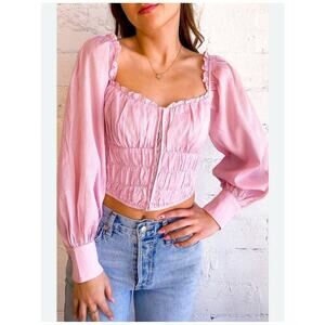 ASTR The Label Amber Puff Sleeve Smocked Corset Blouse Dusty Rose Small 1759